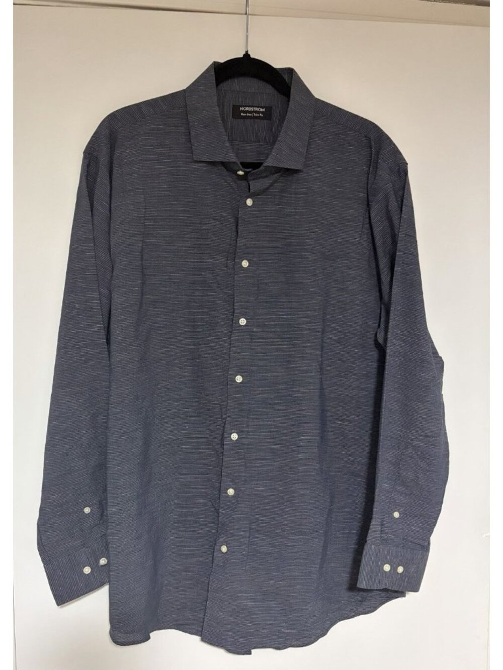 Nordstrom Men’s Non Iron Trim Fit Linen Blend Blue Button Down Shirt Sz XL